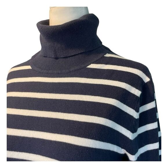 Gap Striped Turtleneck Sweater Navy Blue White Knit Lightweight Long Sleeve M - Picture 2 of 6